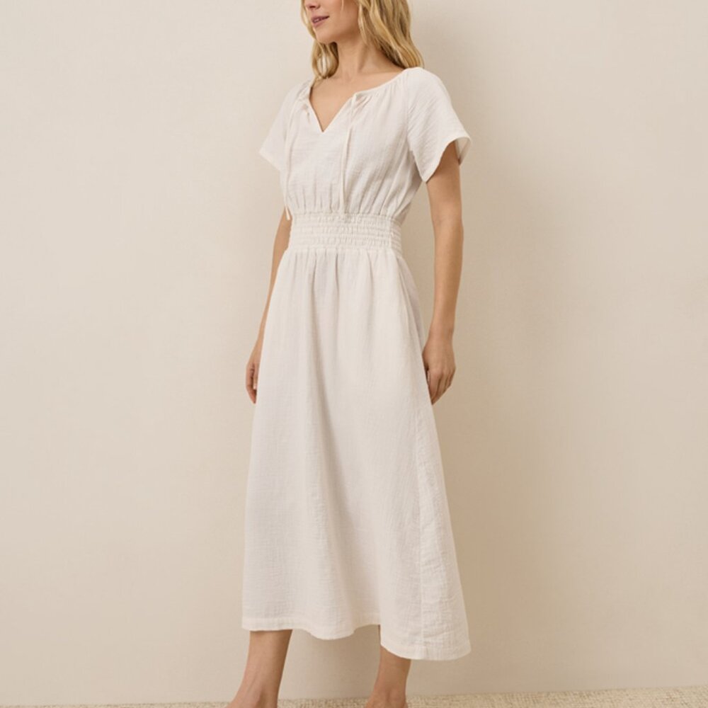 Pact Organic NWT Coastal Double Gauze Boho Midi Dress, White/Sea Salt, XS - Picture 4 of 6
